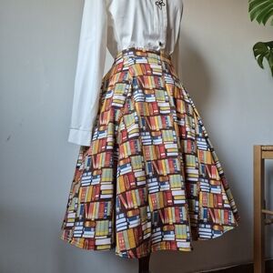Colorful Book Print A-Line Skirt